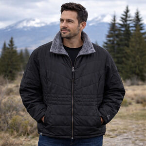 Free Country Men’s Puffer Jacket 3X Black Full Zip Insulated Lightweight Coat